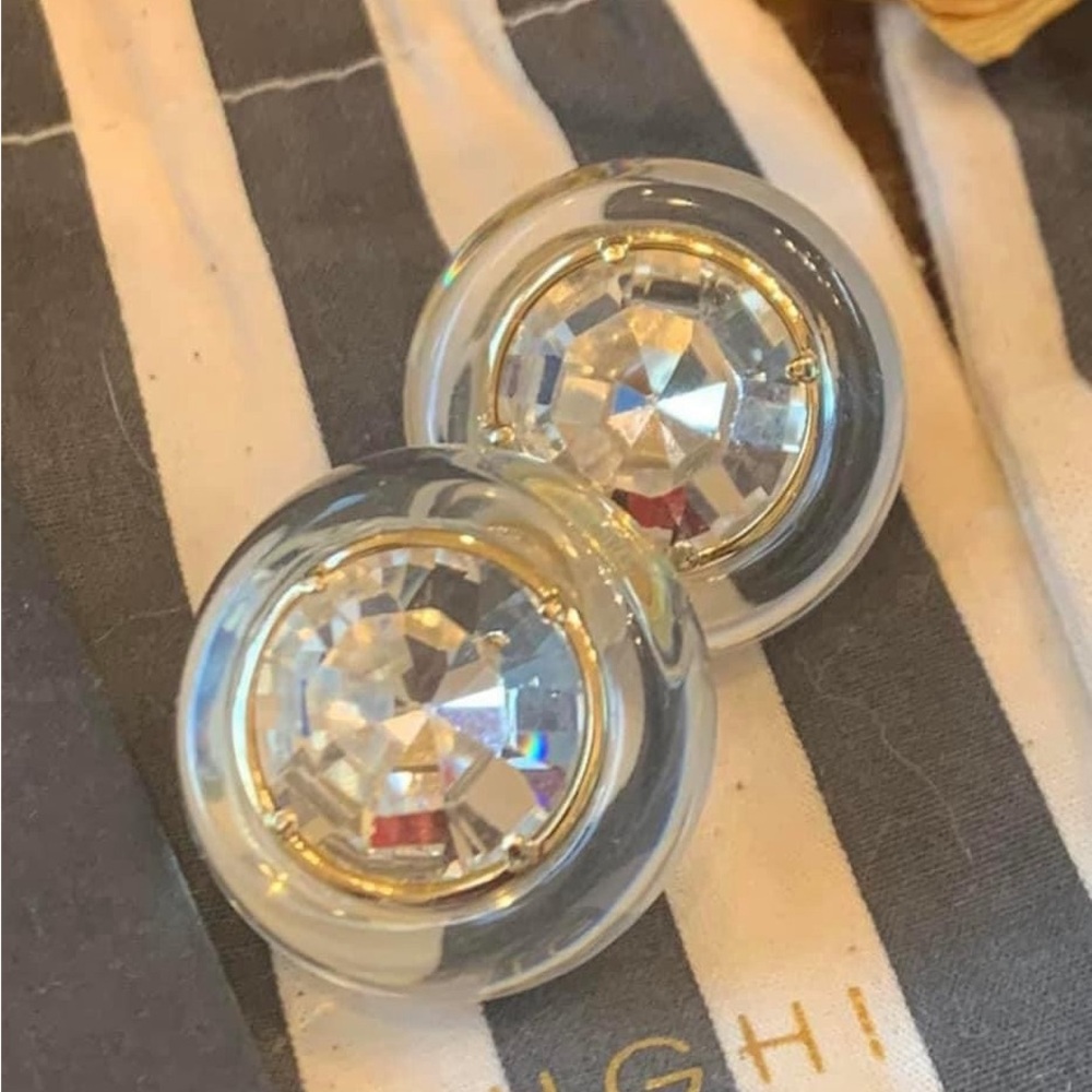 Lele Sadoughi Clear & Silver Round Gem Gumball earrings stud post
